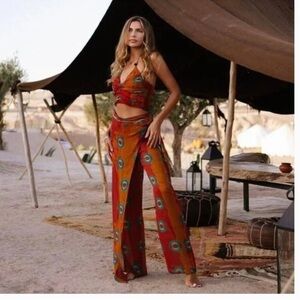 NWOT Zara Rust Printed Tie Dye Lightweight Pareo
Wrap Pants 5107/255